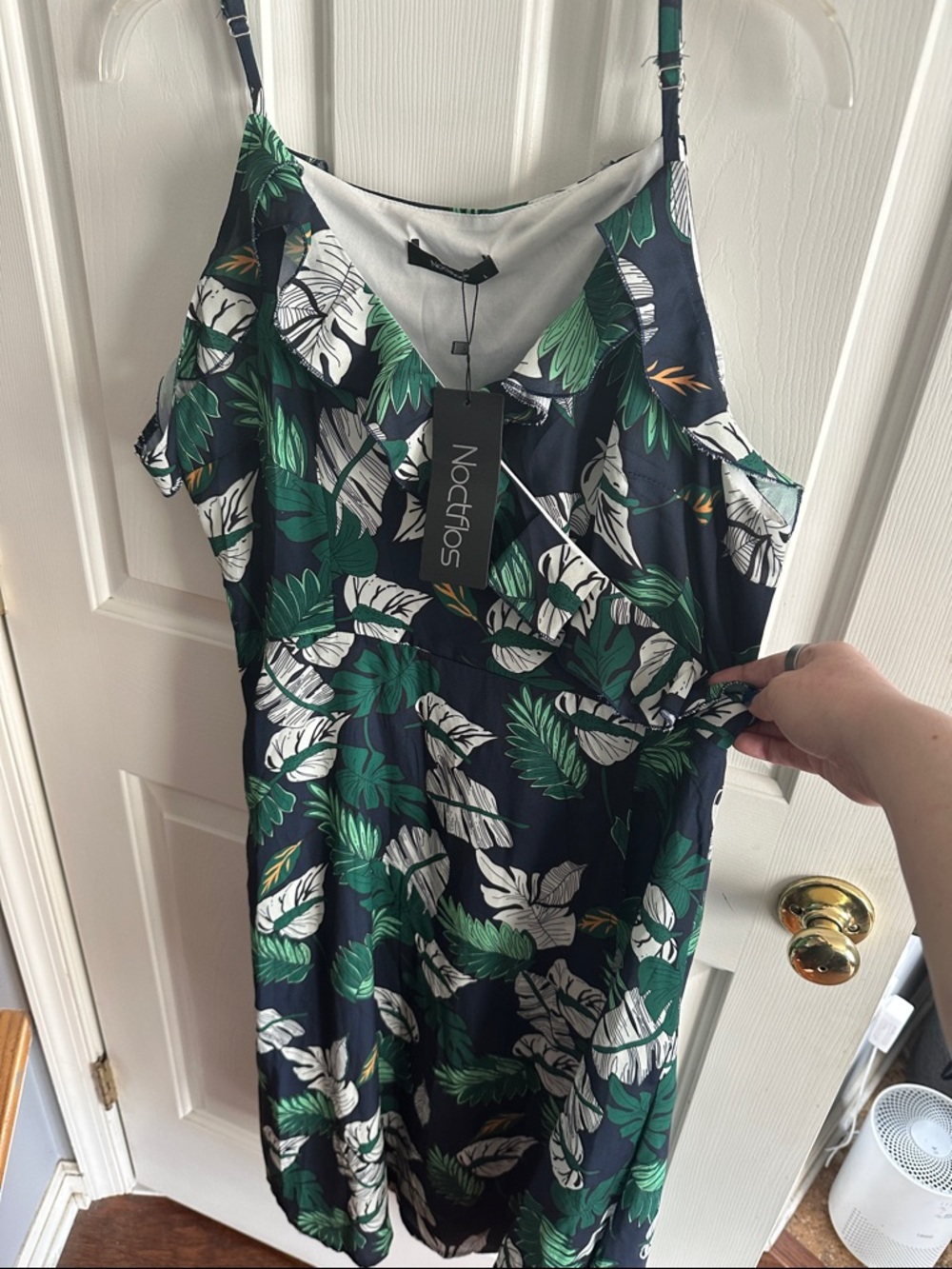 Noctros Green Leaf Print Slip Dress